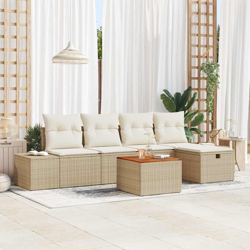 Garden Sofa Set with Cushions and Storage 6 Pcs Beige Poly Rattan