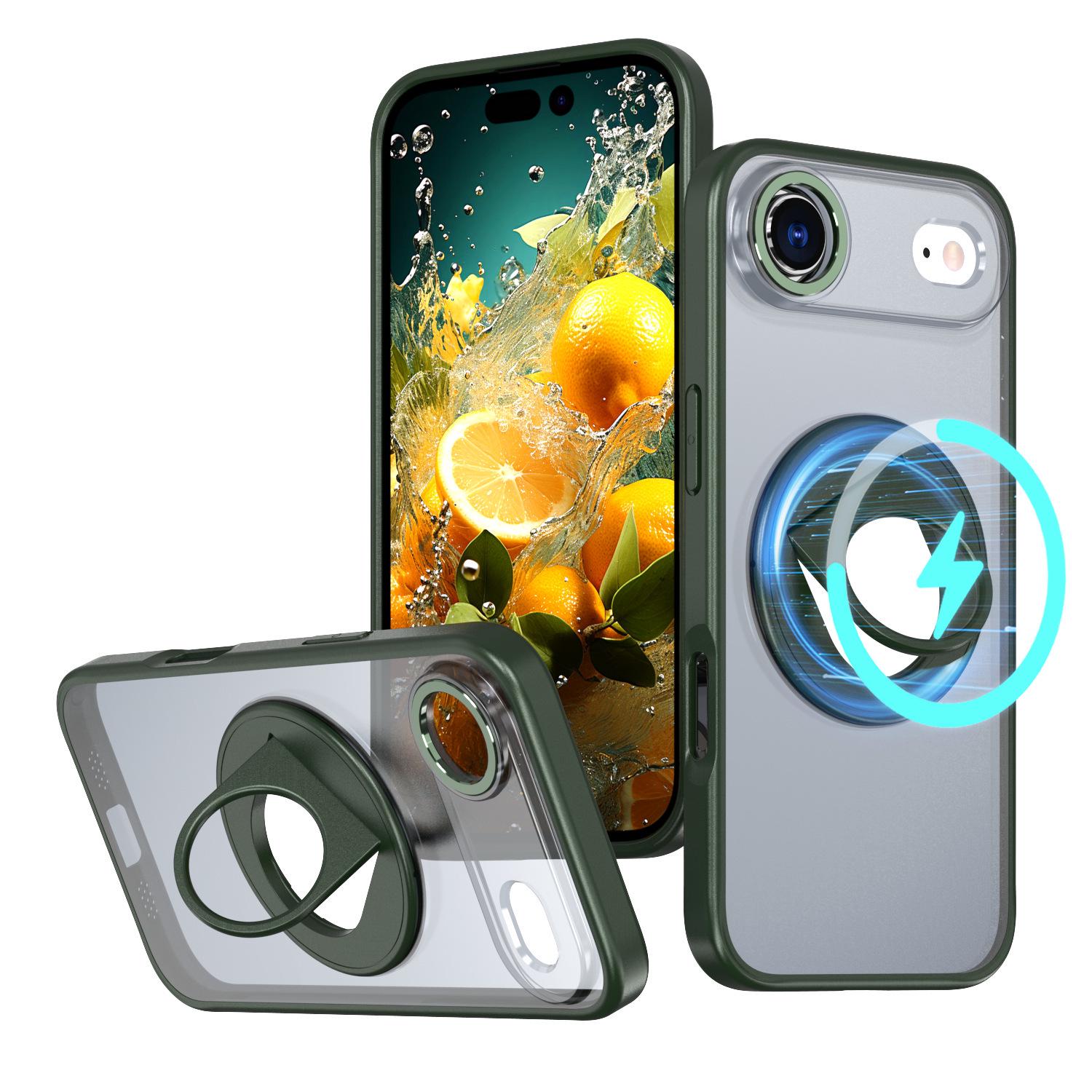 Magnetic Frosted Rotating Ring Stand Case for iPhone 17 Pro Max iPhone 14 Pro Max
