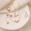 5 Pieces Gold Color Lady Enamel Butterfly Pendant Fashion Accessories Simple Necklace Bracelet Ring Earrings Party Zircon Set