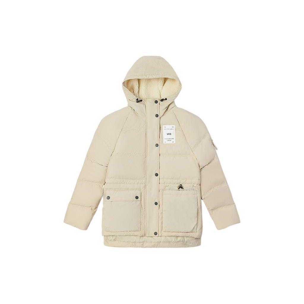 Vans FW22 Personalized Label Fleece-Lined Sherpa Hooded Down Jacket Women Outerwear Oatmeal VN0A7YI92N1