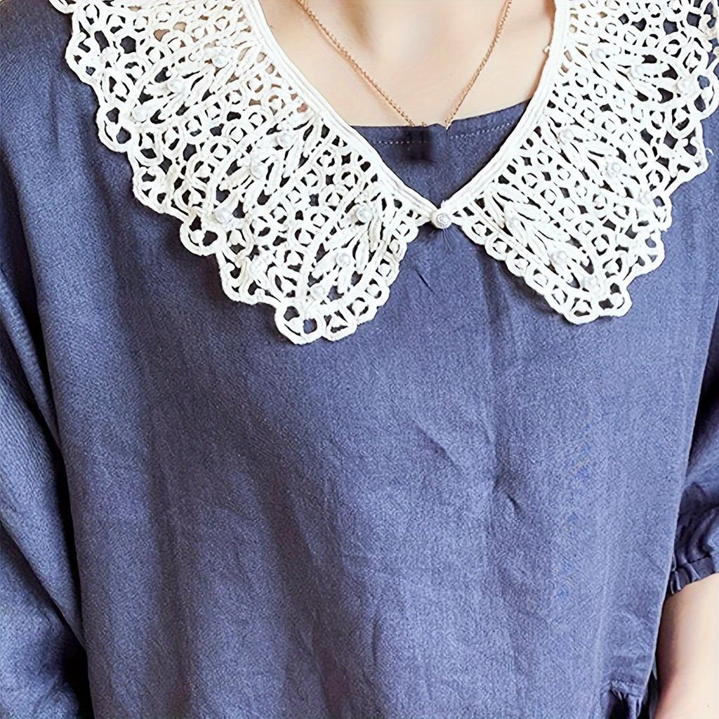 Damen Schwarze Spitze Falscher Kragen Blumenmuster mit Verzierungen, Leichter Sommer Abnehmbarer Schulter-Stil Faux-Kragen