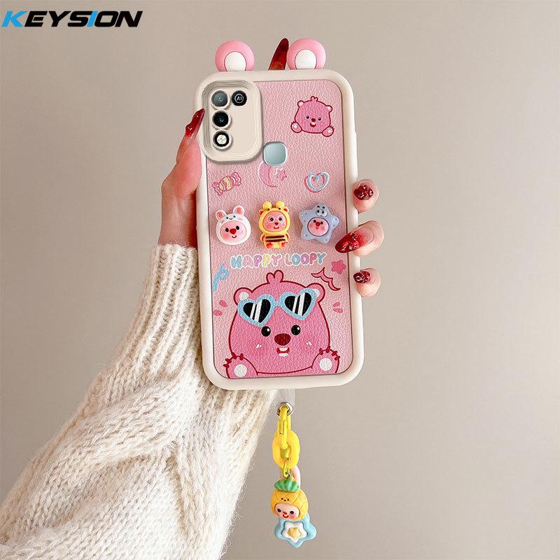 KEYSION Cute Ear 3D Cartoon Case for Infinix Hot 11 Play with Bracelet Soft Silicone Shockproof Phone Cover for Infinix Hot 10 9 Play