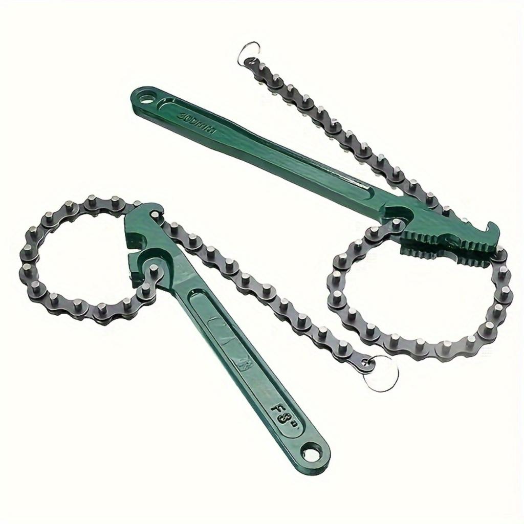 Chiave a catena per impieghi gravosi, Presa regolabile, Manico ergonomico, Struttura in acciaio, Utilizzata per lo smontaggio di filtri dell'olio e tubi, Attrezzo manuale per la manutenzione dell'auto