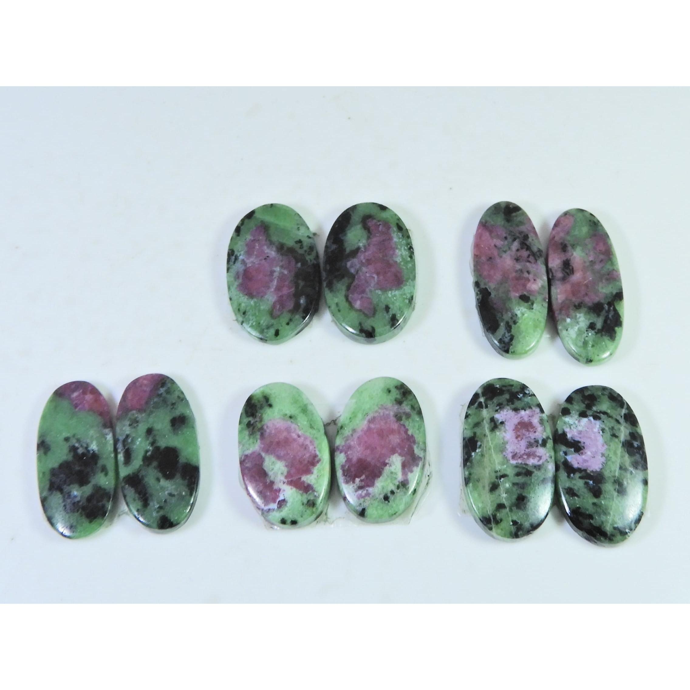 162Cts. Natural Ruby Zoisite Pair Oval Cabochon Loose Gemstone 5Pair Lot C-1258