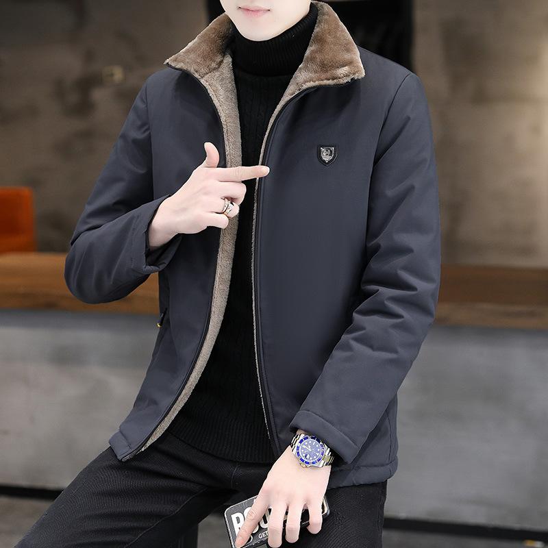 Herr Höst och Vinter Fleece Förtjockad Affärsjacka Varm Vadderad Jacka Plyschkrage Jacka