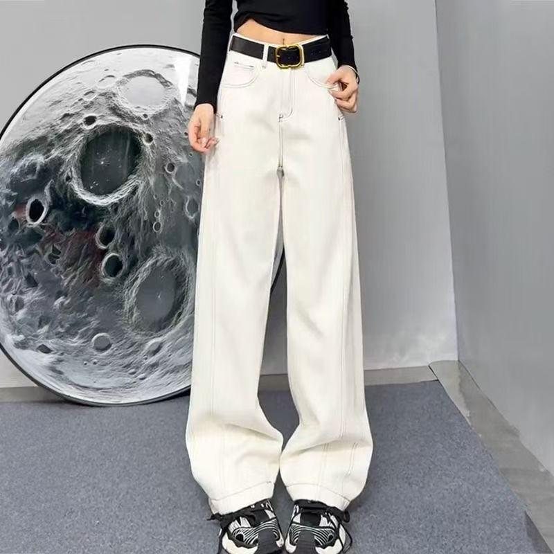 Women's High-Waisted Slimming Wide-Leg Jeans - 2025 Spring Casual Loose Straight-Leg Design