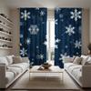 2 ks zimních závěsů se sněhovými vločkami - Tmavě modré závěsy s bílými sněhovými vločkami pro obývací pokoje a ložnice - Polyester, lze prát v pračce