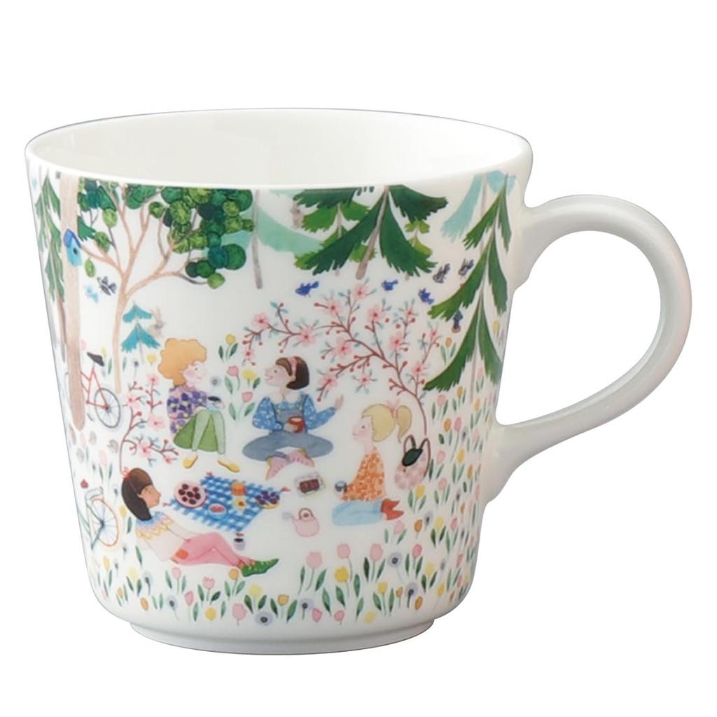 NARUMI Anna Emilia to Green Floral Cute Nordic Gift Mug, 340cc, "Time Relax" Design, Design, Large, Microwave-Safe, Dishwasher-Safe, Boxed,