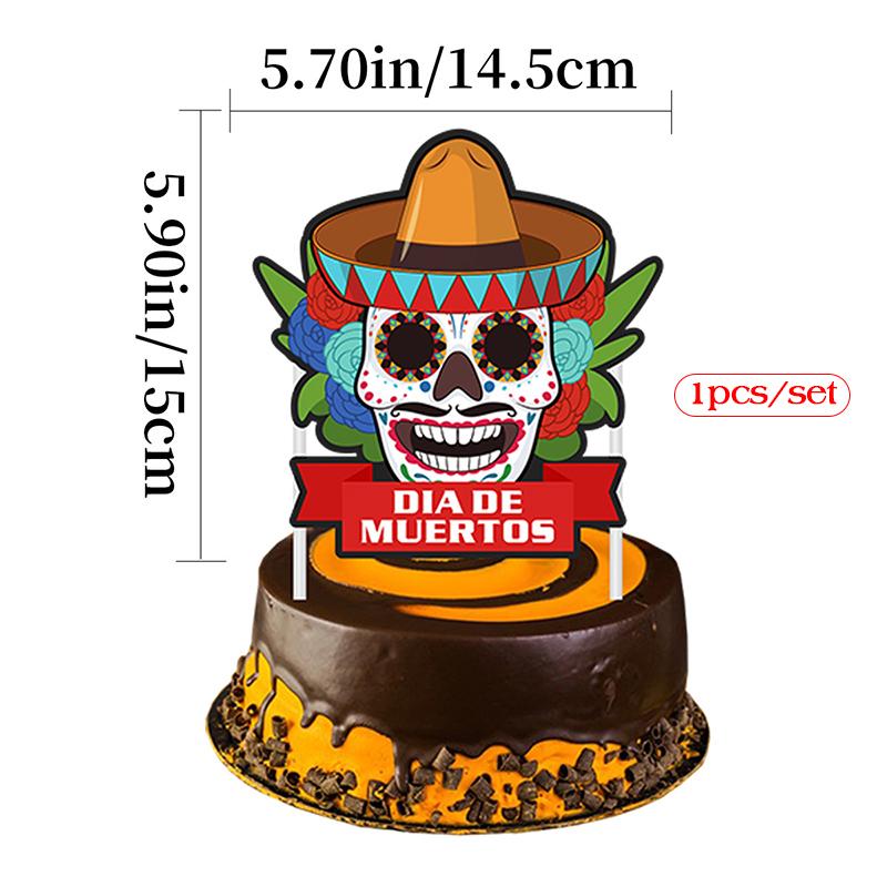 12Pcs Mexican Day of the Dead Cake Toppers Death Day Skull Cake Inserts Card Halloween Party Decorations