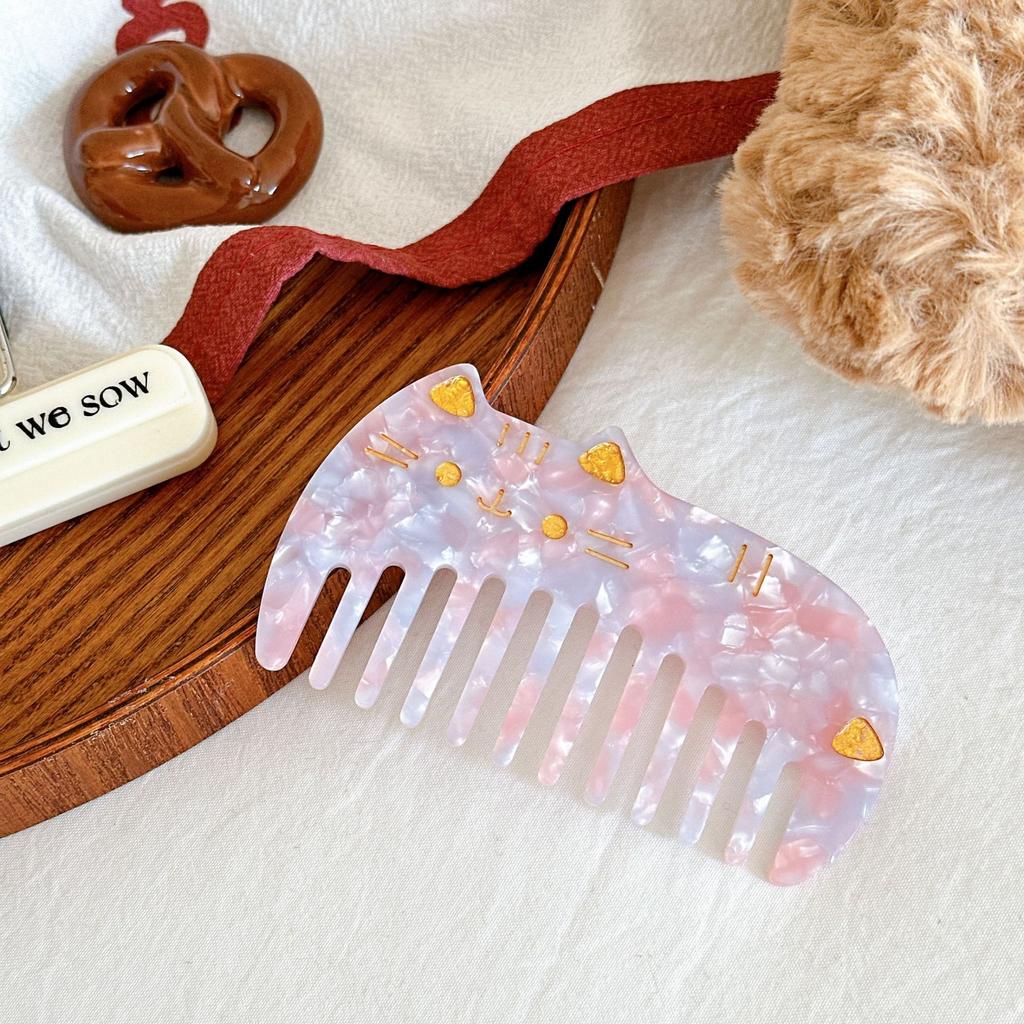 Korean Acetate Wide Tooth Comb for Women  Vintage Cute Cat Design Travel Portable Leopard Print Anti Static Kids Hair Comb