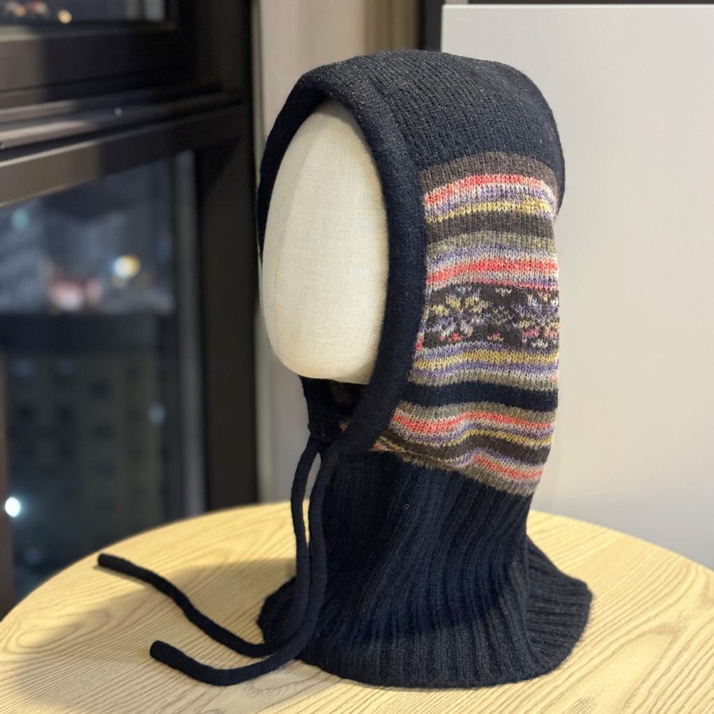 New Scarf Hat Integrated Knitted Hat for Men and Women Warm Ear Protection Lei Feng Hat Autumn and Winter Balaclava Woolen Hat