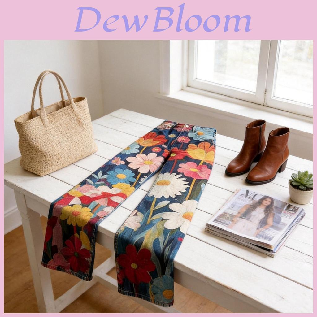 Denim Jeans With 3d Floral Print For Teen Girls Casual Wear