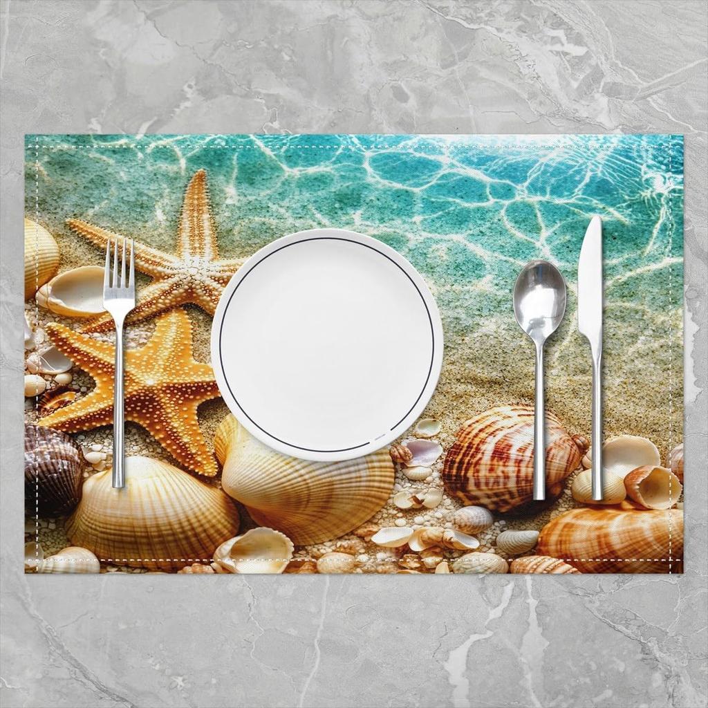 Starfish Beach Placemats of 4 Coastal Beach Ocean Placemat for Kitchen Dining Table Decor Indoor Outdoor 18"x12" Sea Animal Table Place Mats