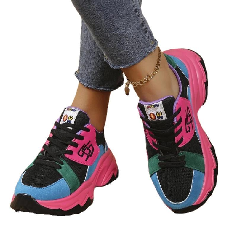 Fashion Women Vulcanize Shoes Platform Casual Sneakers Female  Autumn Fashion Running Shoes Lace-up Thick Chunky Sports Tenis Shoes