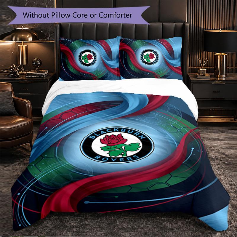 Set Biancheria da Letto Calcio Blackburn Rovers 3 Pezzi Morbido Copripiumino con Federe Set Decorazione Camera da Letto per la Casa