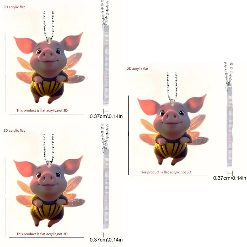 Charming Acrylic Flying Pig Keychain Car Rearview Mirror Decor For Home And Auto
