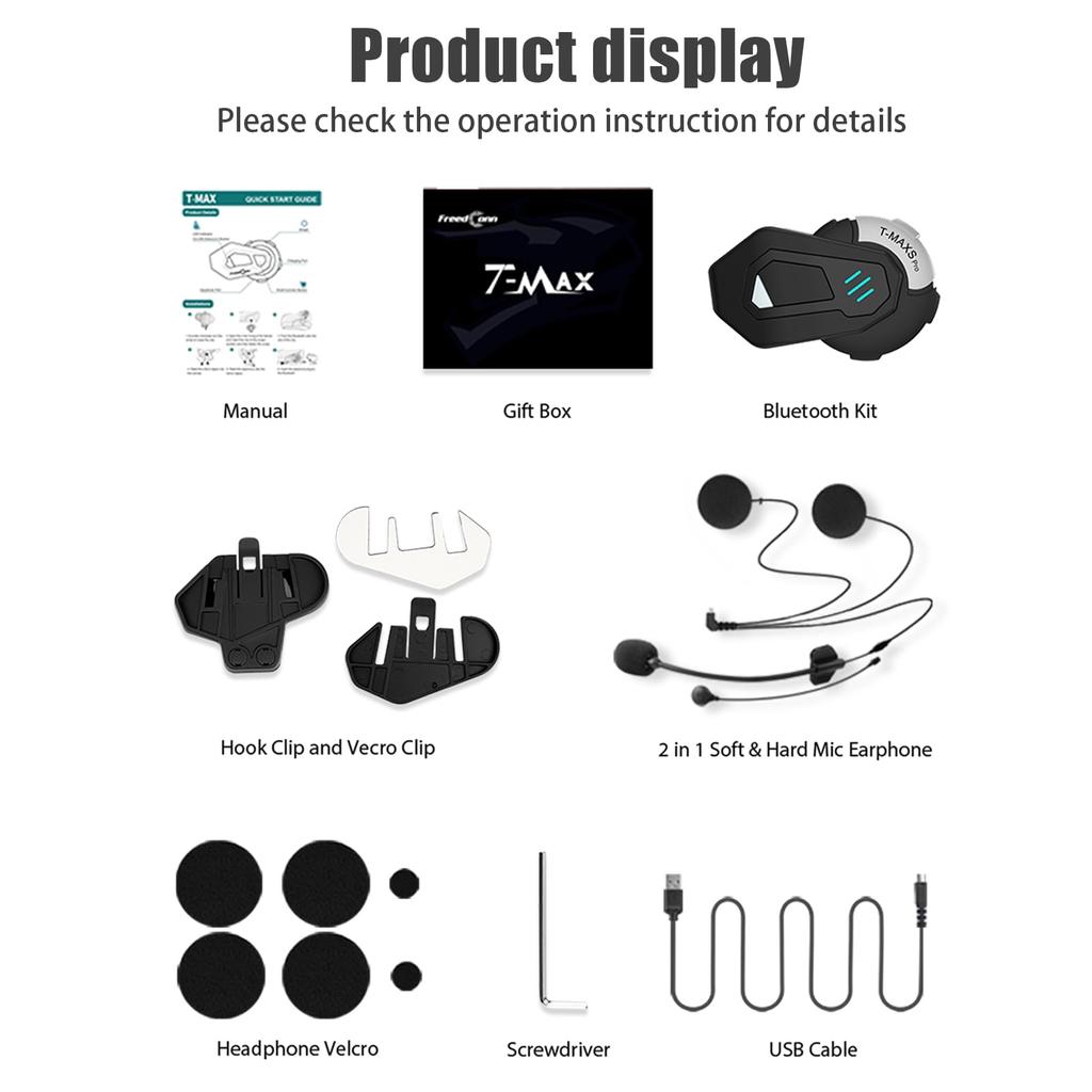 FreedConn T-Max Pro Earphones, Helmet Speaker, Strong Compatibility, Bluetooth 5.0, Headset, Siri/S-voice Command for