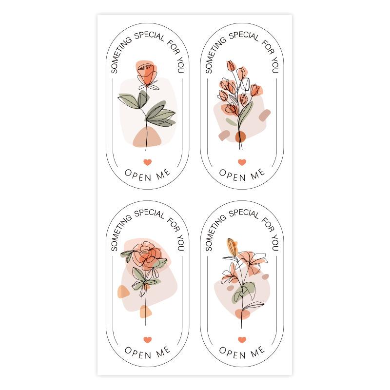 100 Aufkleber/Packung, Blumaufkleber, Ellipsen, Verschlussaufkleber, Dekorationsetiketten für Geschenkboxen, Verpackung, Verschlussaufkleber, Backaufkleber
