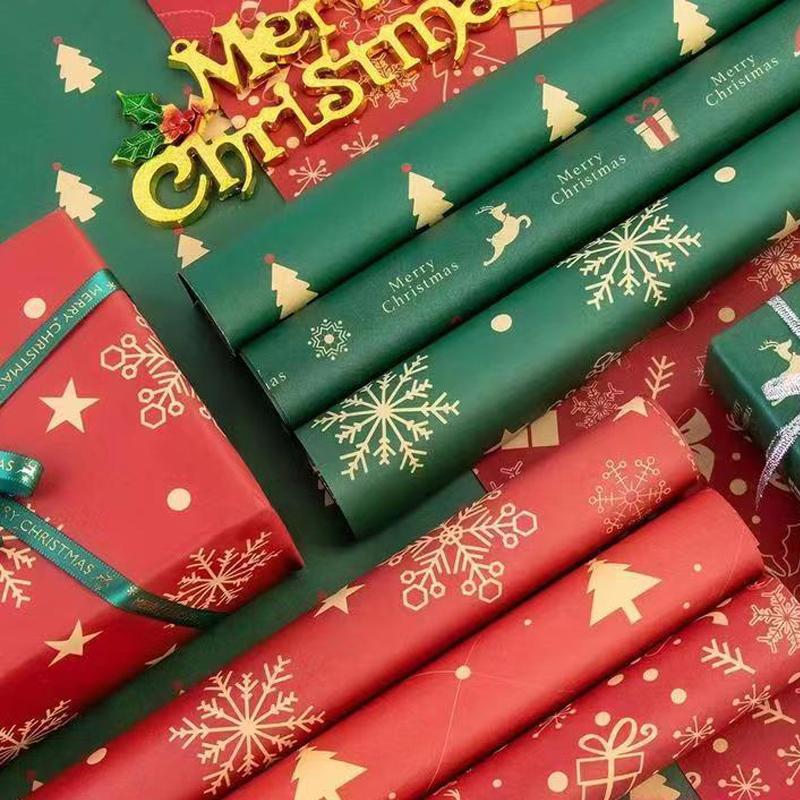 10/1PCS Christmas Wrapping Paper Vintage Kraft Festival Gift Wrap with Xmas Tree Snowflake Patterns for Present Packing Decor
