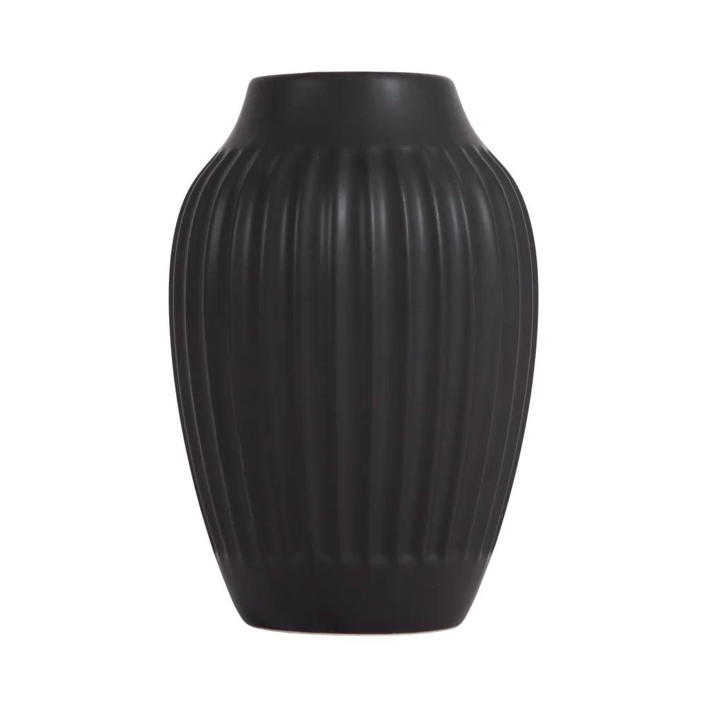 Ribbed Matte Black Ceramic Curved Vase Tabletop Decorative Flower Arrangements Elegant Home Decor Gift Idea Indoor Use