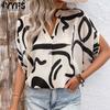 Women's Fashion Casual Summer Spring Colour Block Print Short Sleeve V-Neck Blouses & Shirts