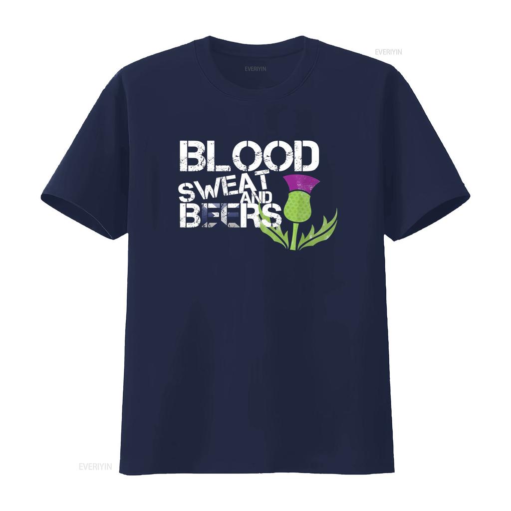 Blood Sweat And Beers Scotland Scottish Rugby Mens Boys T Shirt Top with Thistle Design vintage Washed Soft graphic