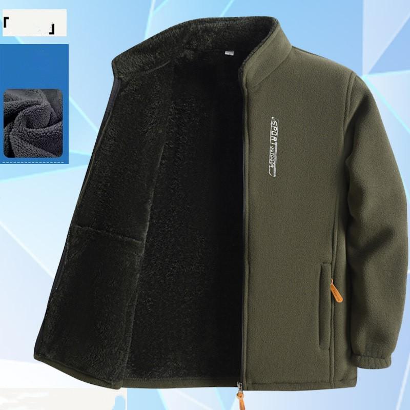 Men's Fall/Winter Casual Jacket, Plus Size, Fleece, Stand-Up Collar, Warm, Zip-Up, Fleece Jacket