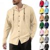 New Spring/Summer Men's Hooded T-Shirt Solid-Colour Cotton-Linen Blend Men's Casual Long-Sleeved Top