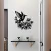 1pc Vintage Metal Hummingbird Wall Art, Iron Garden Sculpture Indoor Outdoor, 3D Bird Flower Decor for Fence Living Room, Weatherproof Nature Gift