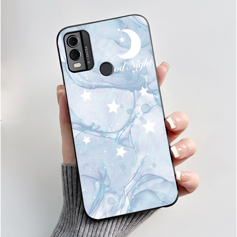 Coque Pour Nokia C22 Étui Pour Nokia C32 Coque de Téléphone Arrière Silicone Souple Noir TPU Esthétique Mignon Chat Astronaute Coque Bumper