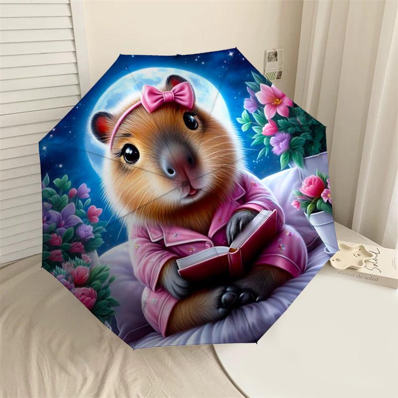 

1PC Hamster, FlowersAutomatic Open/Close Umbrella with Windproof, 8-Rib Sturdy Canopy, Durable Ribs, Fashionable Design, Outdoor Accessory, Fun Prin,