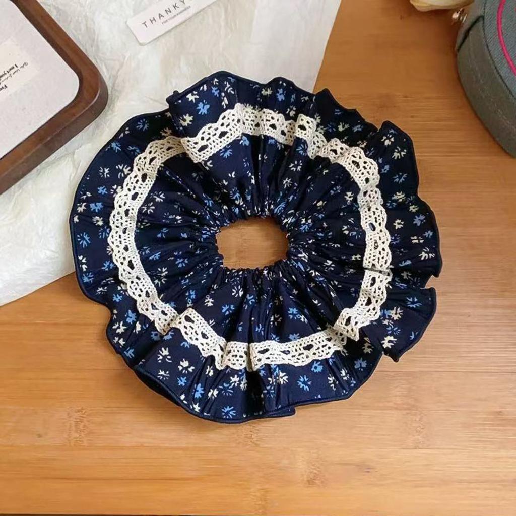 1pc Korean style pastoral temperament lace edge pleated hair tie, floral high elasticity ponytail and bun hair accessories