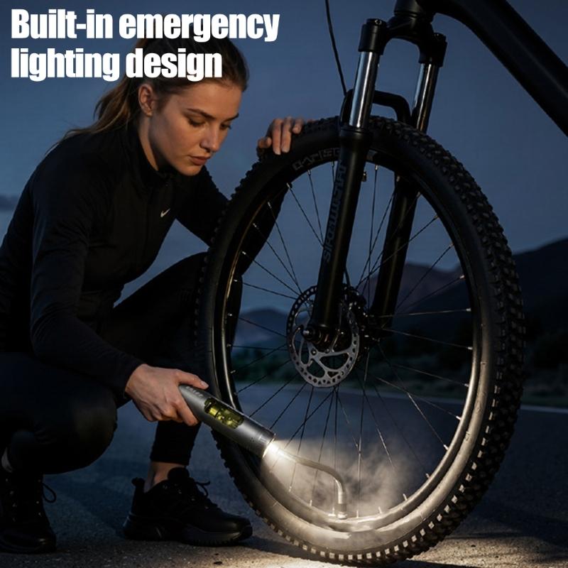 Bike Tire Inflator with Presets Auto Stops and Digital Pressure Screen, USB Rechargeable Mini Pump for Commutes and Trail Ride