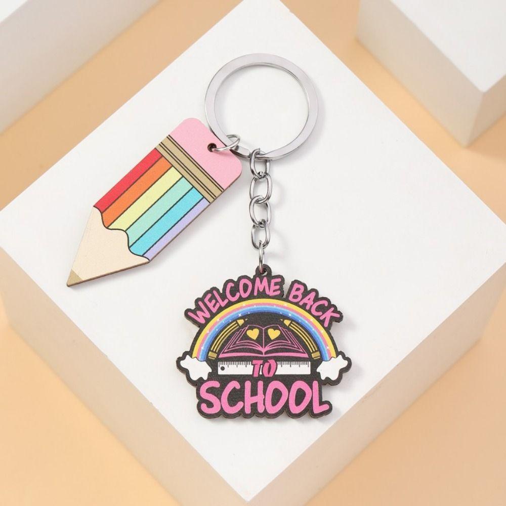 Geometric Shape Text Keychain Pendant Wooden Pen Holder Key Ring  Graduation Ceremony