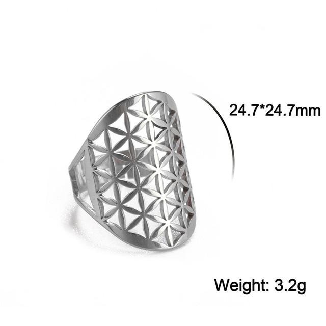 Cazador Hollow Flower of Life Women's Rings Adjustable Stainless Steel Open Rings Wedding Anniversary Jewelry Mother Day Gift