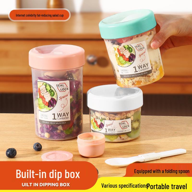 Portable Breakfast Salad Cup with Spoon and Fork Lid