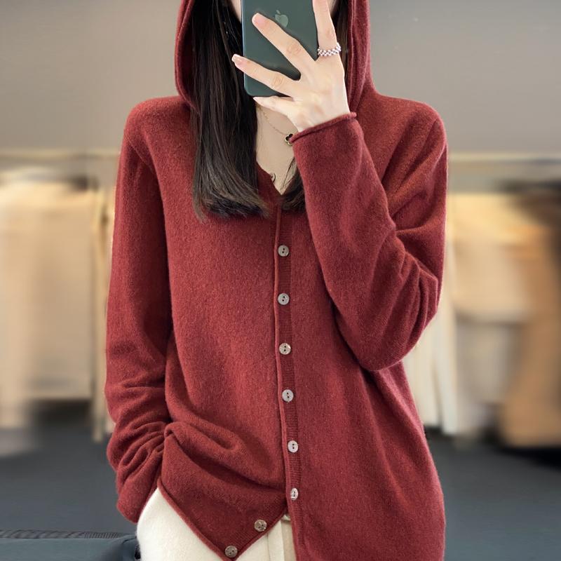 Sweaters Coat Cardigan for Women Hooded Winter Oversize Fleece Thickened Solid Color Loose Long Sleeve Knit Sweaters Coat