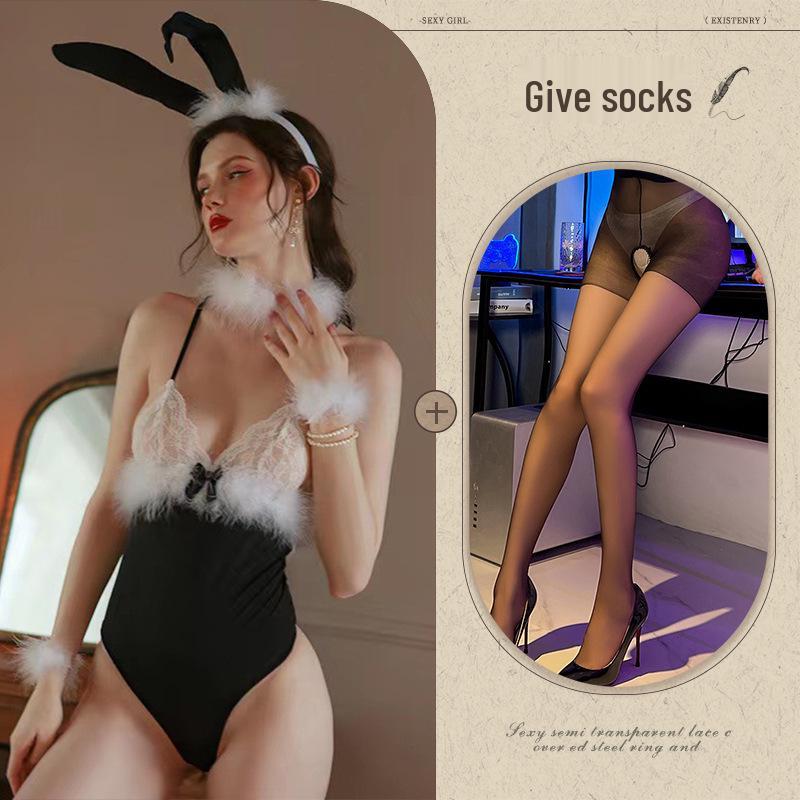 Night Fire Sexy Bunny Lingerie: Verführung Einteiler mit offenem Schritt