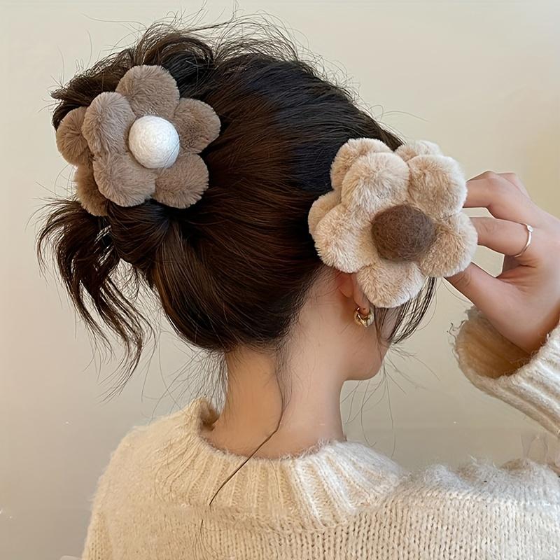 1pc Plush Flower Hair Claw Clip Autumn Winter Charm Hair Clip Cute Sweet Hair Accessories