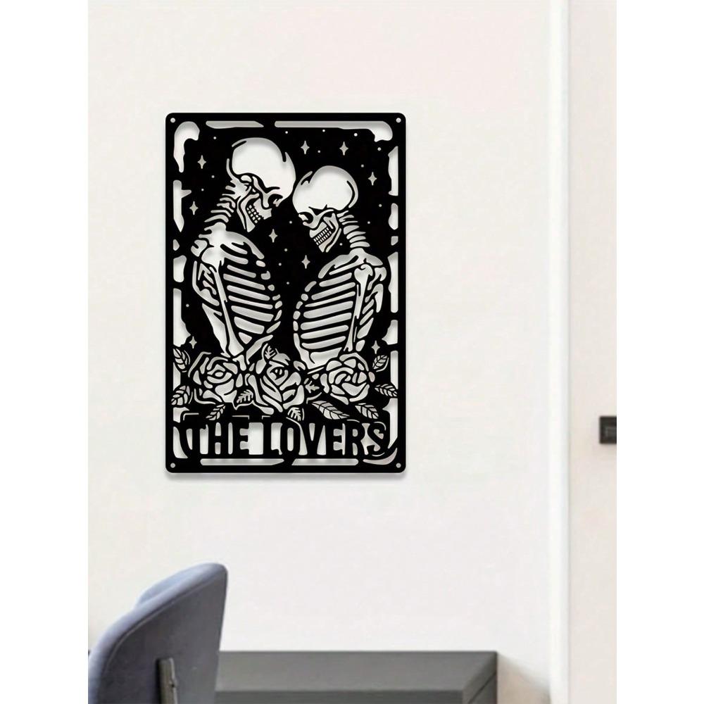 Metal Wall Art Skull Couple Decorative Plaque Home Ornament Laser Cut