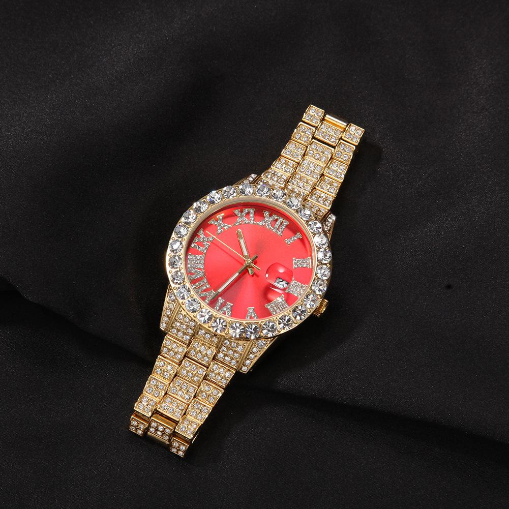 Roman Numerals Diamond-encrusted Men's Watch Trendy Brand Green-faced Large Dial Quartz Watch, One Piece Is Sent On Behalf of Others.