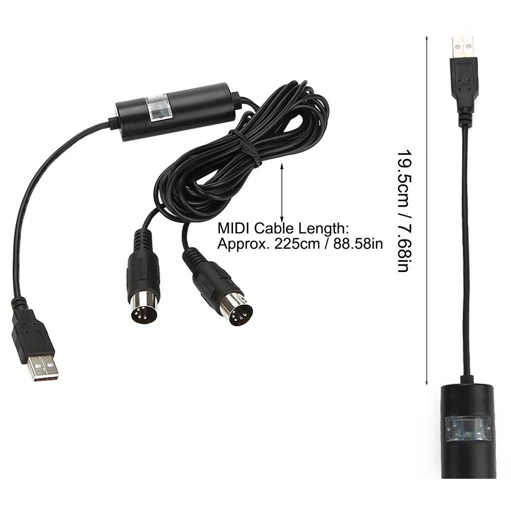 Universal MIDI to USB in OUT Cable Converter Line LED Indicator Electronic Music Accessory