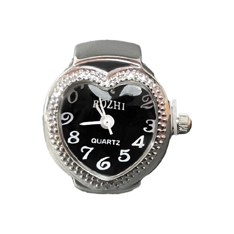 Fashion Heart Shape Finger Watch Couple Rings Jewelry Clock Roman Quartz Watches