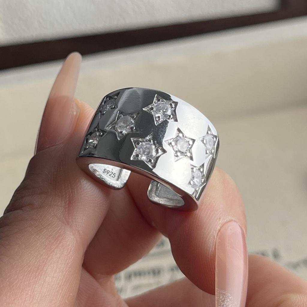 925 Sterling Silver Rings for Women Men Couple Minimalist Handmade Star Zircon Ring Party Jewelry Gift Prevent Allergy