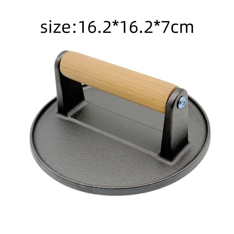 

Cast Iron Square And Round Meat Press With Wooden Handle For Grilling And Frying Wood Flat