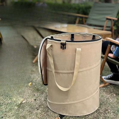 Lixeira dobrável para acampamento ao ar livre, espessa, de tecido Oxford para piquenique, jardim com tampa, portátil para churrasco, folhas caídas, balde elástico
