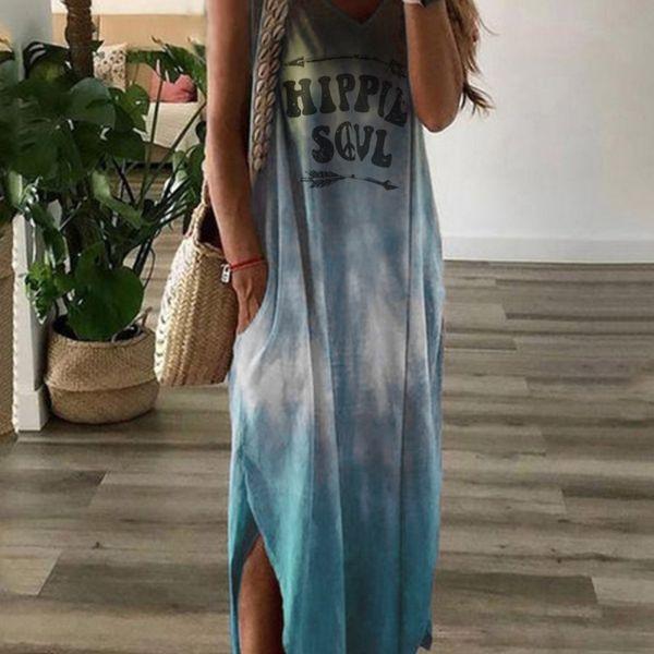 

Женская мода, юбка с разрезом, платье с буквами, свободные повседневные платья L синий