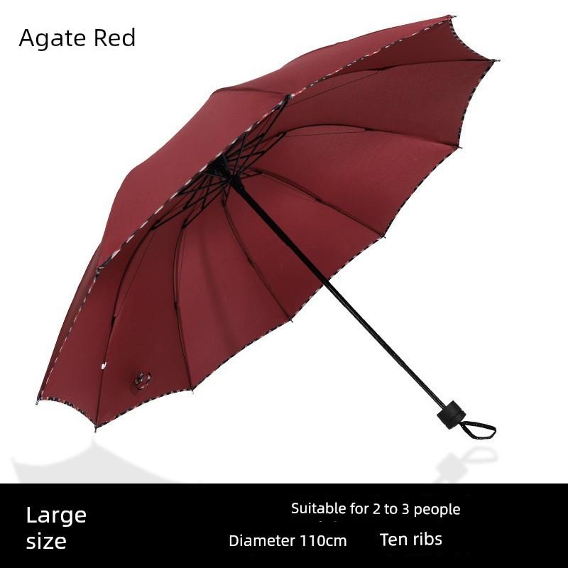 Extra-Large Ten-Rib Sunshade Umbrella, Business-Grade Black-Coated Double Sun Umbrella, Folding Umbrella