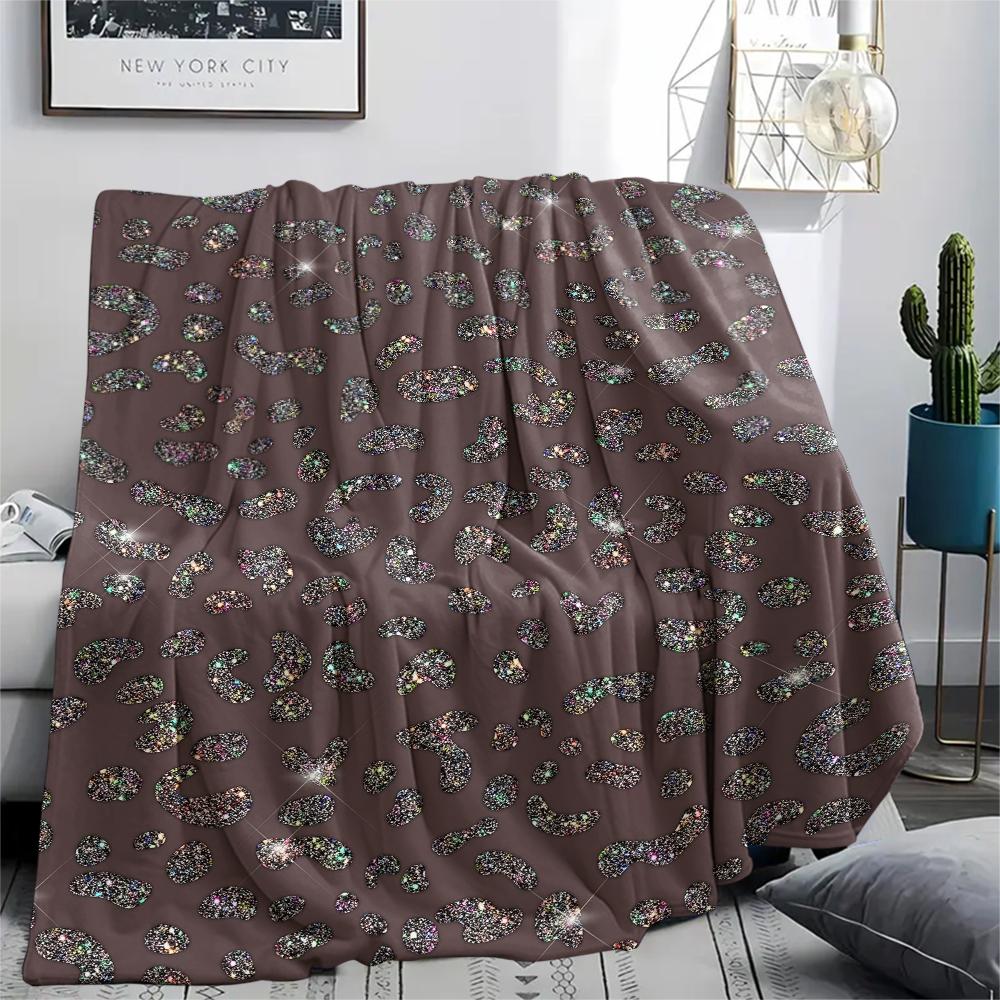 1Pc Shinning Leopard Print Flannel Blanket, High quality Comfortable for All Seasons, Home Decor, Warmth and Comfort, Perfect for Gifts
