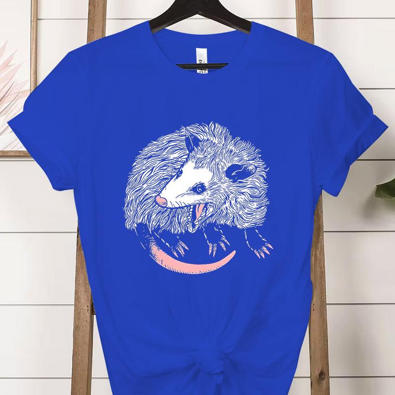 Opossum Lover Short Sleeve T-shirt Crew Neck Angry Possum Graphic T Shirts Women Funny Retro Opossum Street Cats Classic Tops